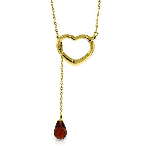 14K Solid Yellow Gold Heart Necklace w/ Drop Briolette Natural Garnet