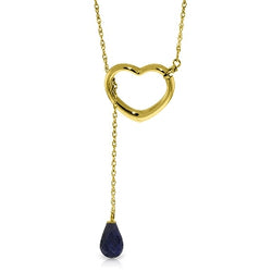14K Solid Yellow Gold Heart Necklace w/ Drop Briolette Natural Sapphire