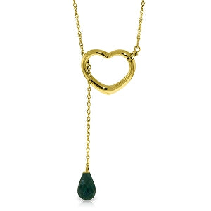 14K Solid Yellow Gold Heart Necklace w/ Drop Briolette Natural Emerald