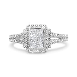 .925 Sterling Silver 1/4 Cttw Princess-cut Diamond Composite Engagement Ring with Beaded Shank (H-I Color, SI1-SI2 Clarity) - Ring Size 7