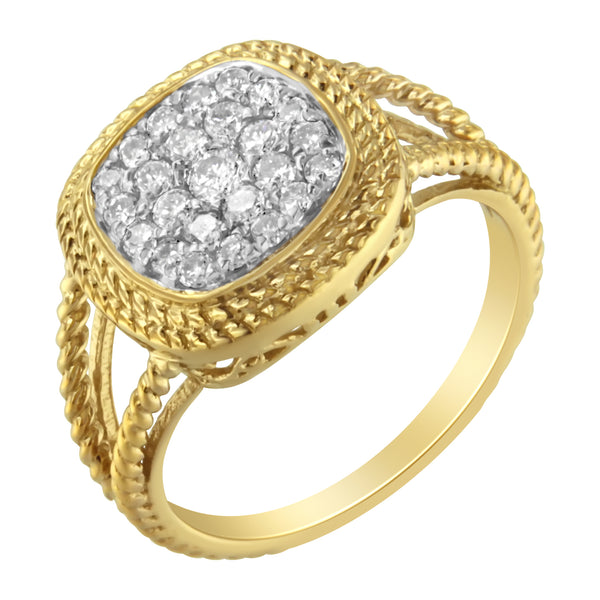 10K Yellow Gold Plated .925 Sterling Silver 1/2 Cttw Diamond Square Cushion Cluster Split Shank Cocktail Ring (J-K Color, I2-I3 Clarity) - Size 7