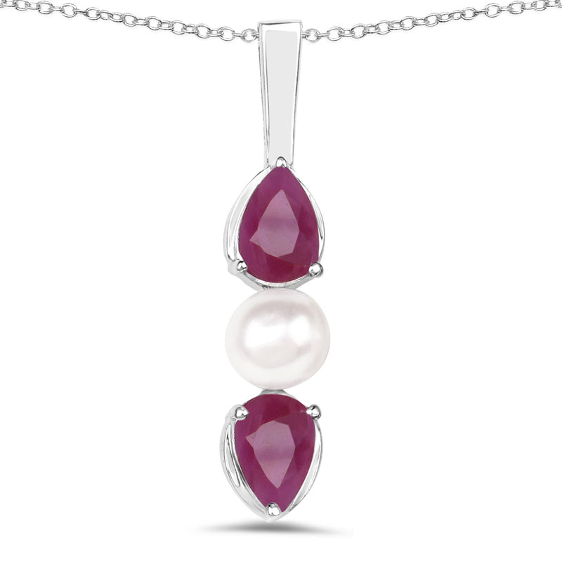 5.80 Carat Genuine Ruby and Pearl .925 Sterling Silver 3 Piece Jewelry Set (Ring, Earrings, and Pendant w/ Chain)