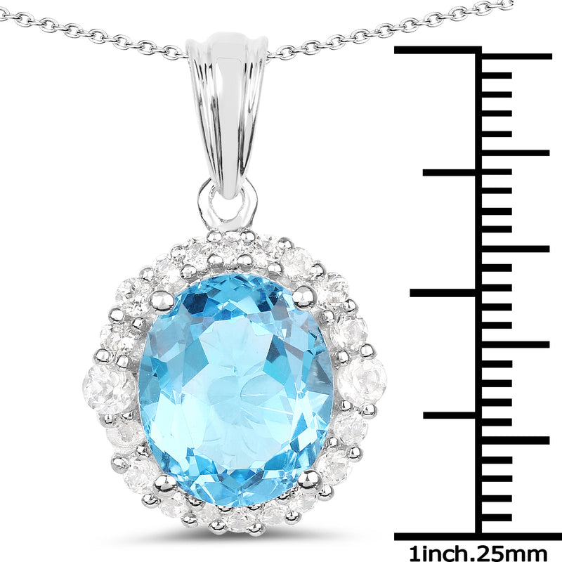 6.12 Carat Genuine Swiss Blue Topaz and White Topaz .925 Sterling Silver Pendant