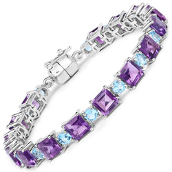 20.12 Carat Genuine Amethyst and Swiss Blue Topaz .925 Sterling Silver Bracelet