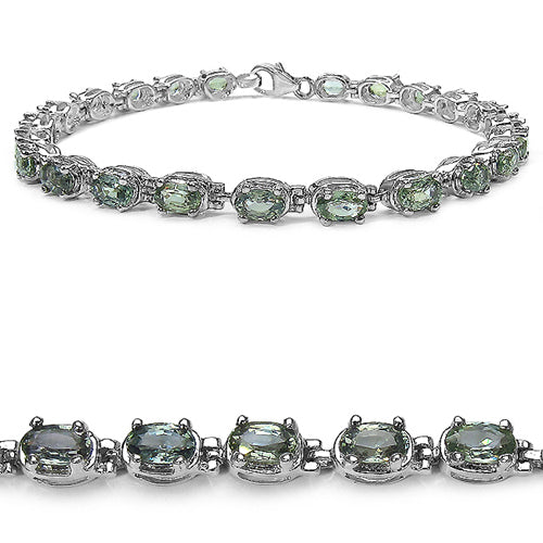 8.05 Carat Genuine Green Sapphire .925 Sterling Silver Bracelet