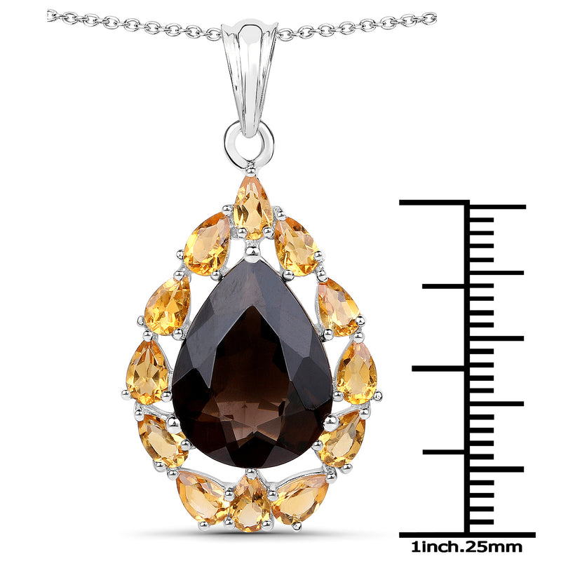 9.44 Carat Genuine Smoky Quartz and Citrine .925 Sterling Silver Pendant