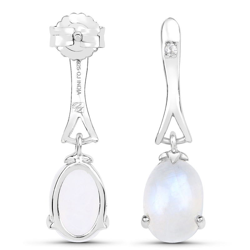 4.27 Carat Genuine White Rainbow Moonstone And White Topaz .925 Sterling Silver Earrings