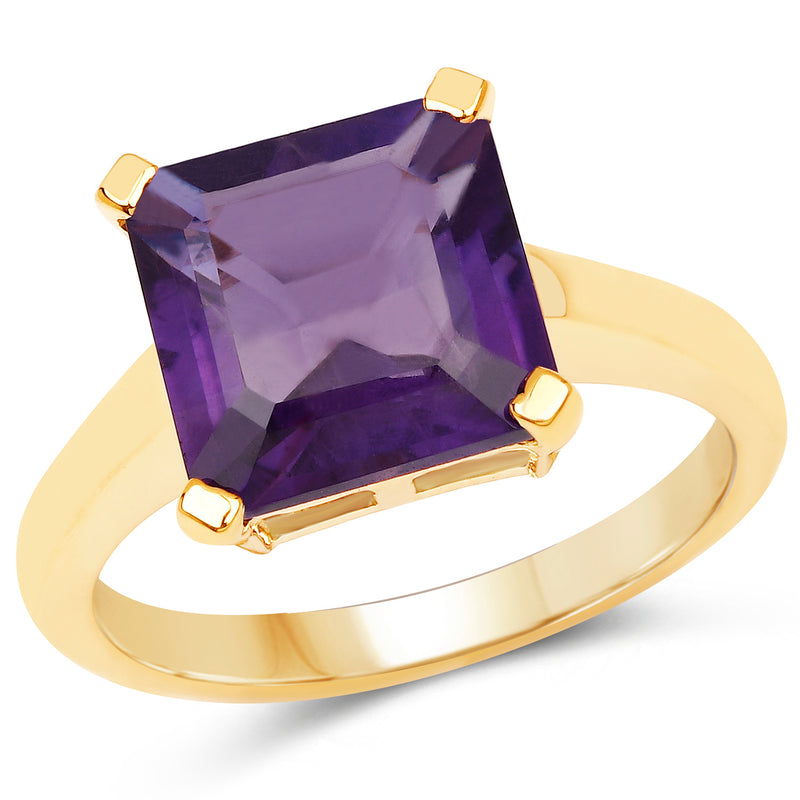 14K Yellow Gold Plated 4.62 Carat Genuine Amethyst .925 Sterling Silver Ring