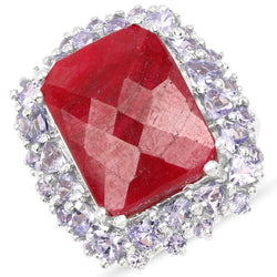 15.13 Carat Dyed Ruby & Tanzanite .925 Sterling Silver Ring