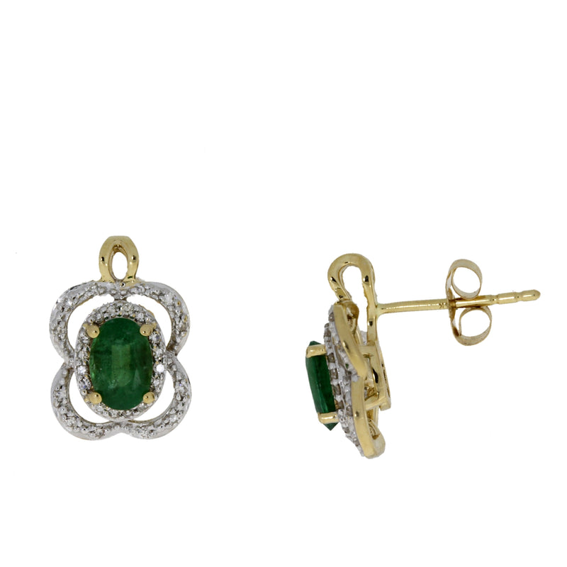 1.17ct Emerald Diamond Earrings 14KT Yellow Gold