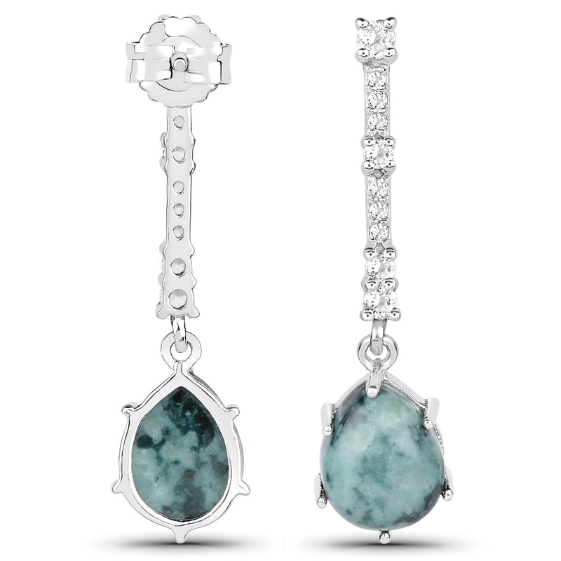 6.12 Carat Genuine Green Jasper and White Topaz .925 Sterling Silver Earrings