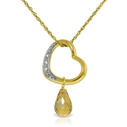 14K Solid Yellow Gold Heart Natural Diamond & Citrine Necklace