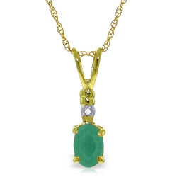 14K Solid Yellow Gold Necklace w/ Natural Diamond & Emerald