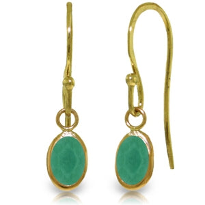 14K Solid Yellow Gold Fish Hook Emerald Earrings