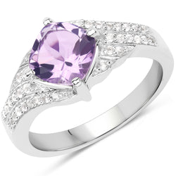 1.32 Carat Genuine Amethyst & White Topaz .925 Sterling Silver Ring