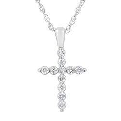 .925 Sterling Silver 1/4 cttw Lab Grown Diamond Cross Pendant Necklace (F-G Color, VS2-SI1 Clarity)