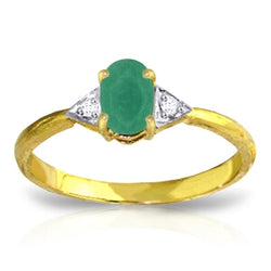 14K Solid Yellow Gold Diamond & Oval Cut Emerald Ring