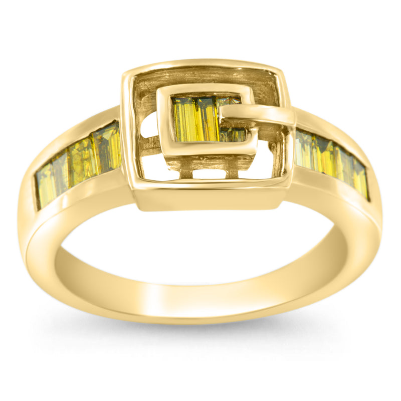 14k Yellow Gold 3/4ct TDW Treated Yellow Baguette Cut Diamond Fashion Ring(I2-I3)