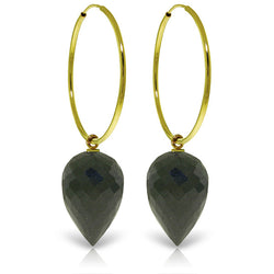 14K Solid Yellow Gold Hoop Earrings w/ Pointy Briolette Drop Black Spinel