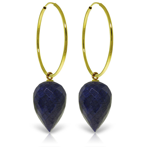 14K Solid Yellow Gold Hoop Earrings w/ Pointy Briolette Drop Dyed Sapphires