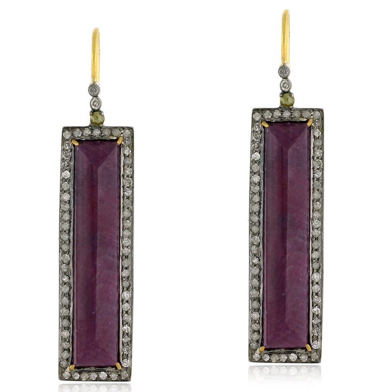 Natural Ruby Dangle Earrings 925 Sterling Silver 18k Yellow Gold Jewelry
