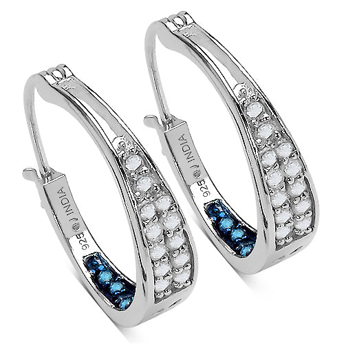 0.69 Carat Genuine White Diamond & Blue Diamond .925 Sterling Silver Earrings