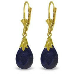 14K Solid Yellow Gold Leverback Earrings w/ Dyed Sapphires