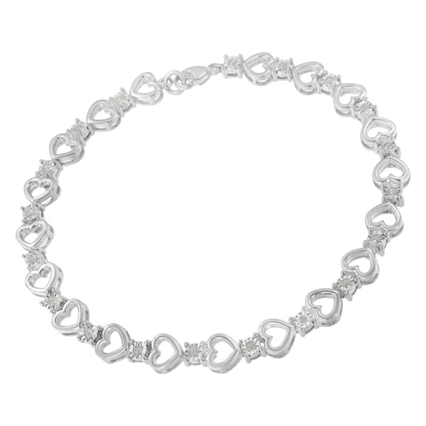 Sterling Silver Diamond Heart Link Bracelet (1/4 cttw, I-J Color, I3 Clarity)