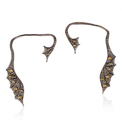 Pave Diamond 18k Gold 925 Sterling Silver Bat Wing Style Cuff Earrings