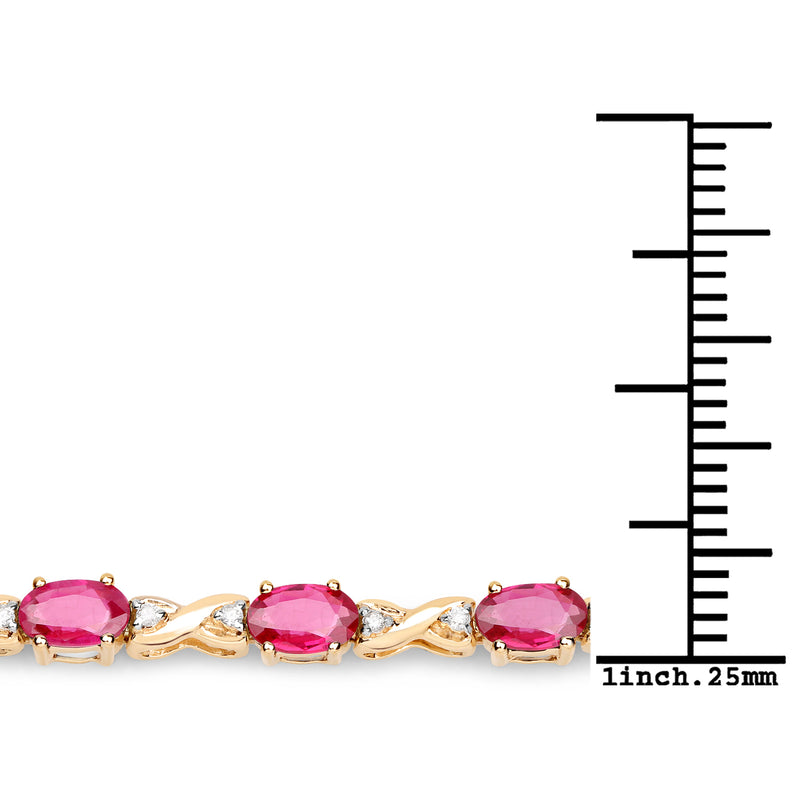 4.46 Carat Genuine Ruby and White Diamond 14K Yellow Gold Bracelet