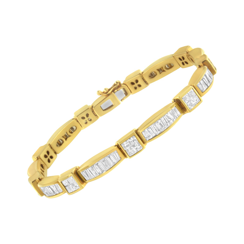 14K Yellow Gold Multi--Cut Diamond Box Square Link Bracelet(7.33 cttw,H-I Color,SI1-SI2 Clarity)