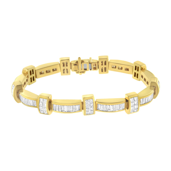 14K Yellow Gold 7 3/8ct TDW Princess and Baguette Cut Diamond Bar Link Bracelet (H-ISI1-SI2)