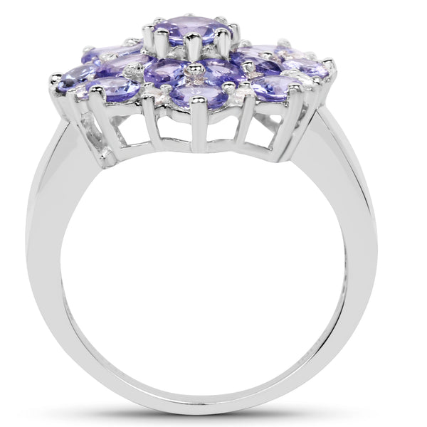 3.37 Carat Genuine Tanzanite and White Topaz .925 Sterling Silver Ring