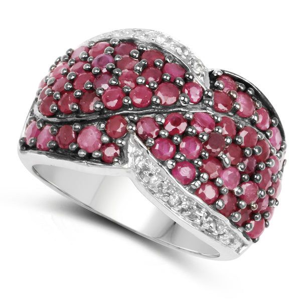3.06 Carat Genuine Ruby & White Topaz .925 Sterling Silver Ring