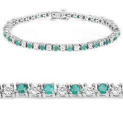 2.50 Carat Genuine Emerald and White Diamond .925 Sterling Silver Bracelet