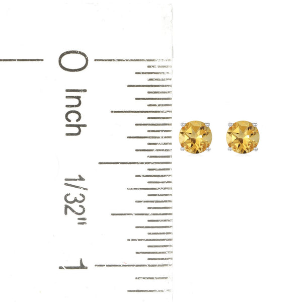 925 Sterling Silver Women  Stud Earring Citrine Round