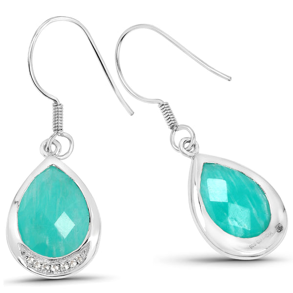 9.27 Carat Genuine Amazonite And White Topaz .925 Sterling Silver Earrings