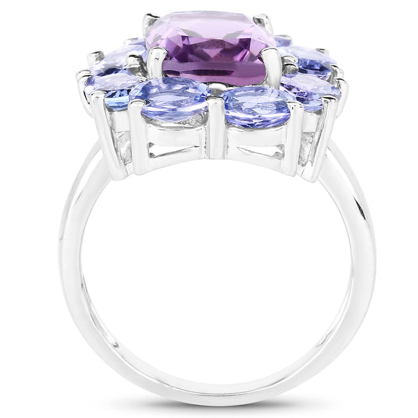 5.24 Carat Genuine Amethyst & Tanzanite .925 Sterling Silver Ring