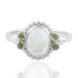 1.97 Natural Moonstone Cocktail Ring 925 Sterling Silver Peridot Jewelry
