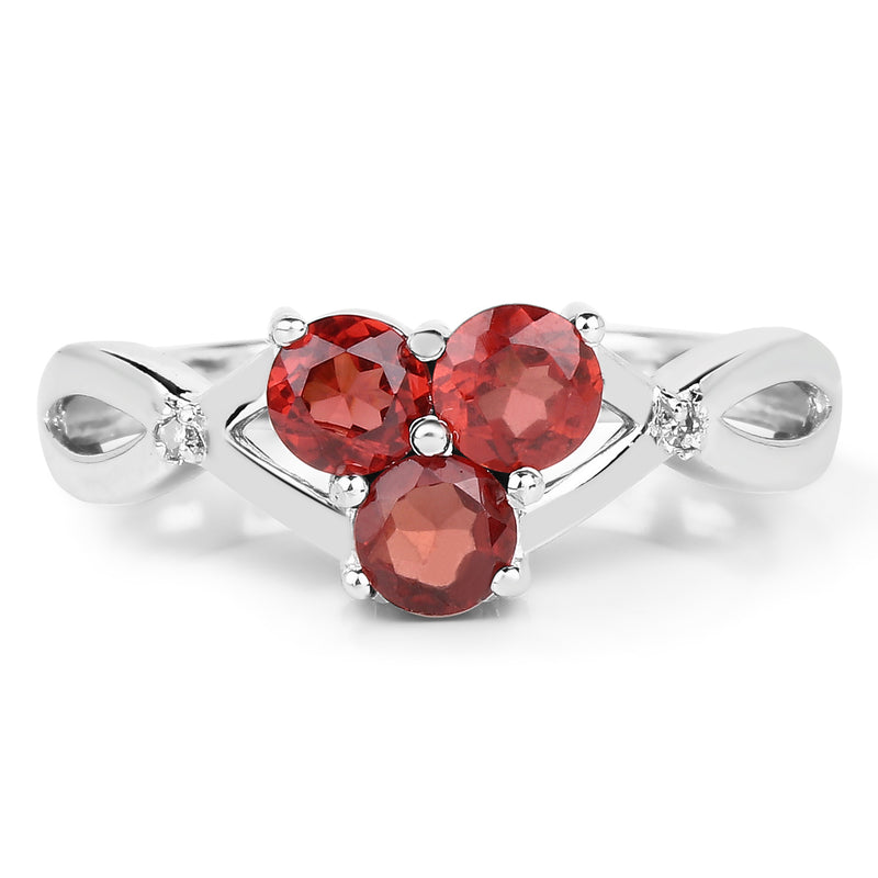 0.97 Carat Genuine Garnet and White Diamond .925 Sterling Silver Ring