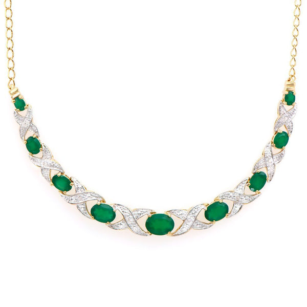 4.09 TW CTS GREEN AGATE & DIAMONDS 18K GOLD PLATED DESIGNER NECKLACE SIZE 19 INCHES