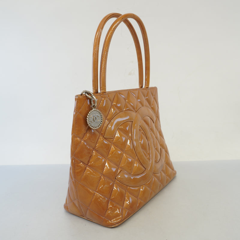 Auth Chanel Reprint Tote Womens Patent Leather HandbagTote Bag Purple