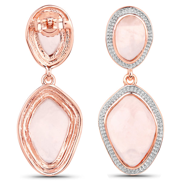 14K Rose Gold Plated 17.04 Carat Genuine Rose Quartz .925 Sterling Silver Earrings