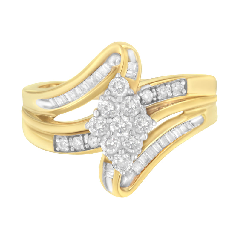 10K Yellow Gold 1/2 cttw Diamond Cluster Cocktail Ring (J-K Clarity, I1-I2 Color) - Size 7