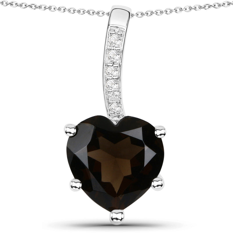 2.09 Carat Genuine Smoky Quartz and White Topaz .925 Sterling Silver Pendant