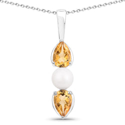 1.34 Carat Genuine Citrine and Pearl .925 Sterling Silver Pendant