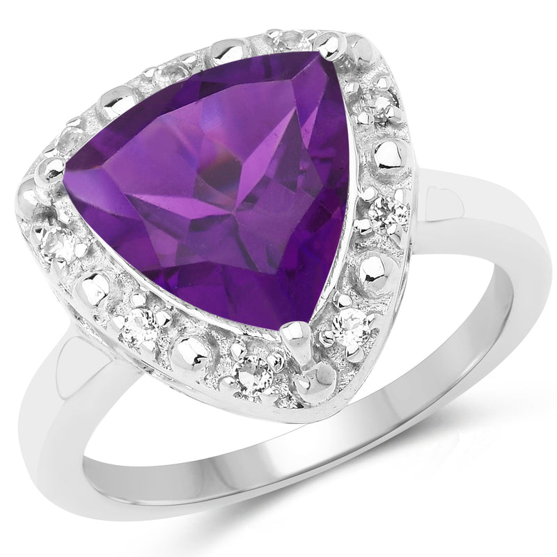 3.75 Carat Genuine Amethyst and White Topaz .925 Sterling Silver Ring