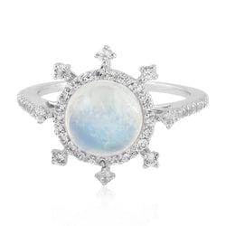 925 Sterling Silver Natural White Topaz Moonstone Gemstone Ring Gift For Women