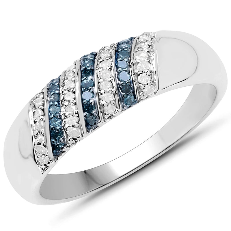 0.26 Carat Genuine Blue Diamond and White Diamond .925 Sterling Silver Ring