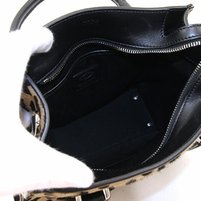 Tods 2WAY Handbag Bash Black Harako Tote Bag Shoulder Leopard